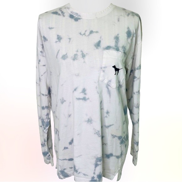 NWOT PINK VS Super Cute Tie Dye Long Sleeve Pullover T-Shirt Steel Blue SZ S - Picture 2 of 7